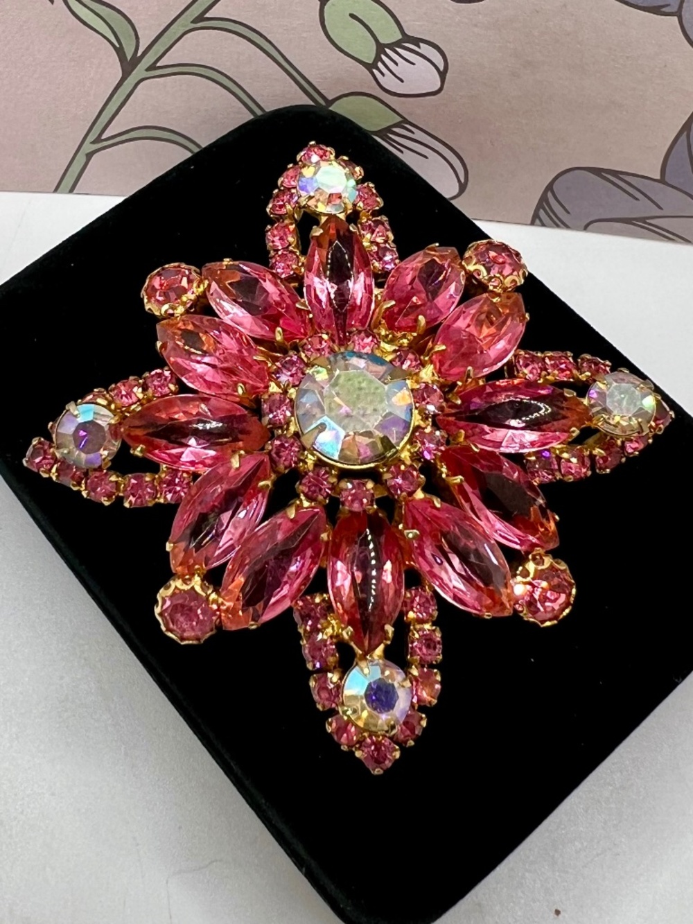 Pink Floral Burst Brooch All Glass